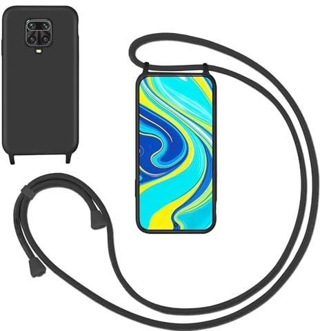 GoodcAcy Handykette Handyhülle für Xiaomi Redmi Note 9S,Smartphone Necklace Hülle mit Band Schutzhülle mit Kette zum umhängen Halskette Flüssig Silikon Case für Xiaomi Redmi Note 9 Pro,Schwarz