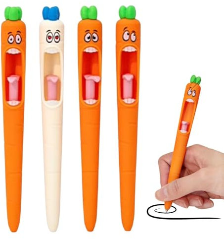 Generisch 4 Stück Schreiende Karotte Kugelschreiber, Ostern Stifte Lustig, Karotte Gelstifte Schwarz, Personalisiert Gelschreiber Ballpoints Pens Kinder Schulsachen