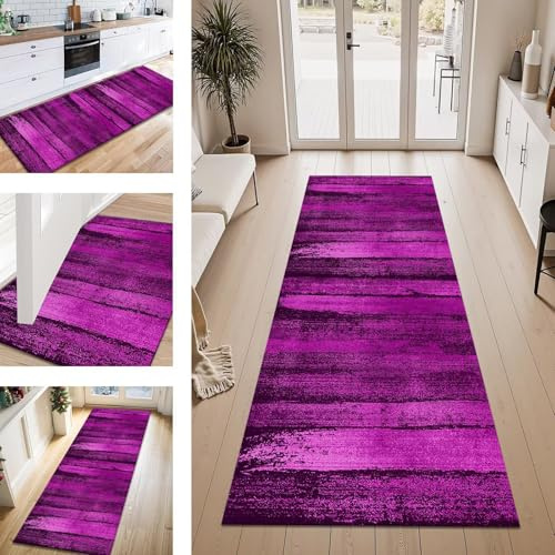 ZESEWU Teppich Läufer Flur Küche rutschfest Rosa 70X180CM Vintage Teppichläufer Kücheläufer Lang Waschbar Meterware Küchenteppich Flurteppich Läufer für Wohnraum Schlafzimmer Kinderzimmer Flurläufer