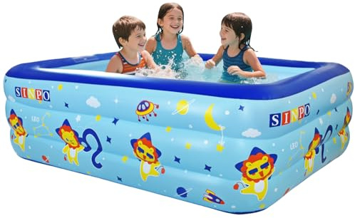 JUST FOR PARTY 1.8M Inflatable Kiddie Swimming Paddling Pools for Kids,Thickened Durable Above Ground Blow Up Family Pool with Bottom Bubble Layer for Outdoor Garden Backyard Water Party