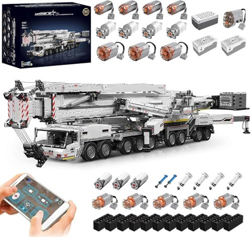 MOCSETS Technik Kran für Liebherr LTM 11200, Mit 20Motoren und Pneumatik Set, Groß Klemmbausteine Kranwagen Modellbausatz aus 8056+ Teile, APP-Steuerung (Weiß)
