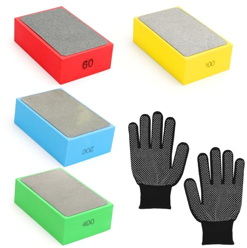 4 Stück Diamant Handpolierpads, Fliesen Schleifen 60/100/200/400 Polierpad Block Schleifblock Handschleifpad Fliesen Schleifblöcke Polierpads fürSteinkeramikfliesen Glas Granit Marmor Keramik