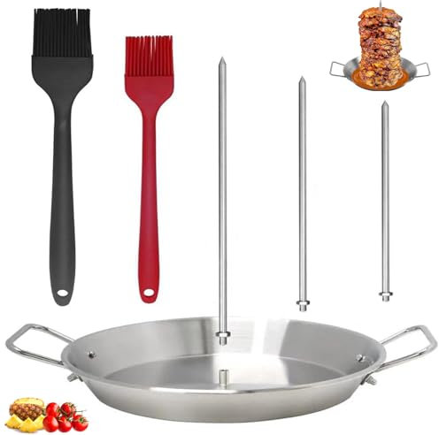 Brochette Verticale Acier Inoxydable avec 3 Pointes Amovibles & 2 Brosses, Support Brochettes Barbecue pour Four, Broche Grillade Pique-Nique, Accessoire Cuisine Camping pour Poulet, Poisson, Steak