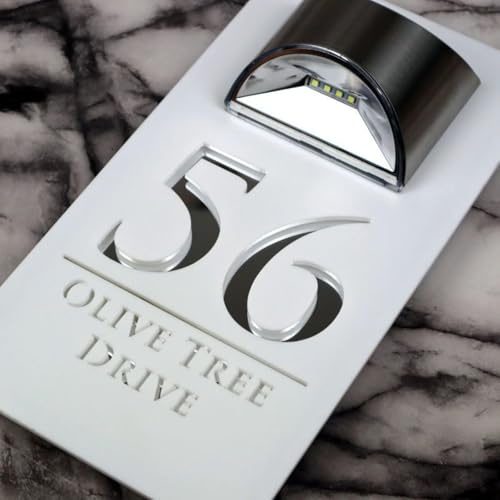 Befoore Custom Solar House Sign, Personalised House Number With Solar Light Laser Cut Door Name Plaque LED Modern Door Number Plaque Laser Modern Cut Door Name Address Plaque Yard Sign(A,150 * 250mm)