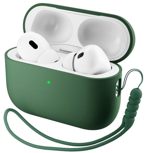 ORNARTO für AirPods Pro 3 Hülle Silikon mit Lanyard - Grün | Premium Flüssigsilikon, robuster PC-Kern, mit Lanyard, stoß- und kratzfest, große Farbauswahl