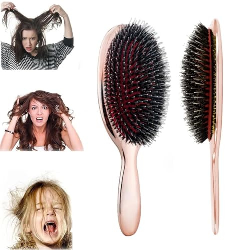 Shampoo-Free Hairbrush Wet Hairbrush Women's Bristle Styling Painless Spiral Detangling Brush for Curly, Thick and Dry Hair(Rose gold)