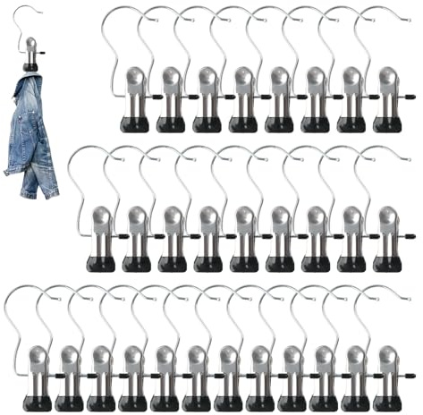 Luckwaii Portable Laundry Hooks Hanging Clip, 30 Pcs Metal Coat Hangers | Stainless Steel Clothes Pegs Extra Strong Hanger Clips Hooks for Trousers Towels Socks Skirts Shorts Jeans Hats Space Saving