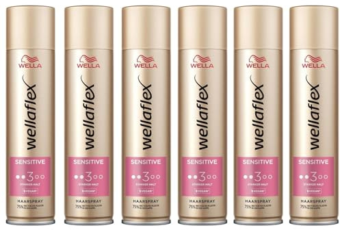 6x Wellaflex Sensitive Haarspray Bis zu 48 Stunden,starker Halt Parfümfrei Sanft zur Kopfhaut,dermatologisch getestet Vegane Formel Haltegrad 3 * 250ml (6er Pack)