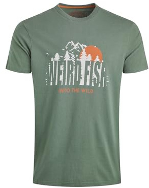 Weird Fish Into The Wild Front Print Graphic T-Shirt Army Green Size XL