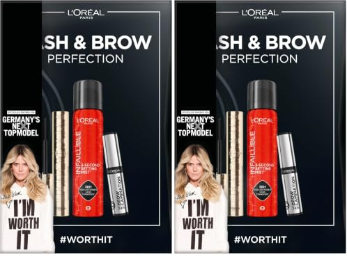 L'Oréal Paris Germany's Next Topmodel Make-up-Set Lash & Brow Perfection mit Panorama Mascara, Infaillible Augenbrauengel und Infaillible 3-Second Setting Mist (Packung mit 2)