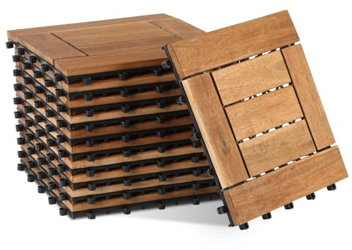 Vkechh Piastrelle in legno per terrazze, piastrelle per balcone in legno di acacia 30x30 cm con sistema di clic, 7 doghe, 11 pezzi (1 m²), rivestimento per esterni resistente agli agenti atmosferici