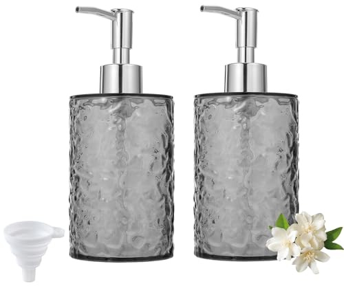 yolzhxe 2 Stück 400ml Seifenspender Kunststoff, Moderne Seifenspender Bad | Spülmittelspender Küche mit Trichter, Soap Dispenser für Spülmittel, Handseife, Shampoo, Grau