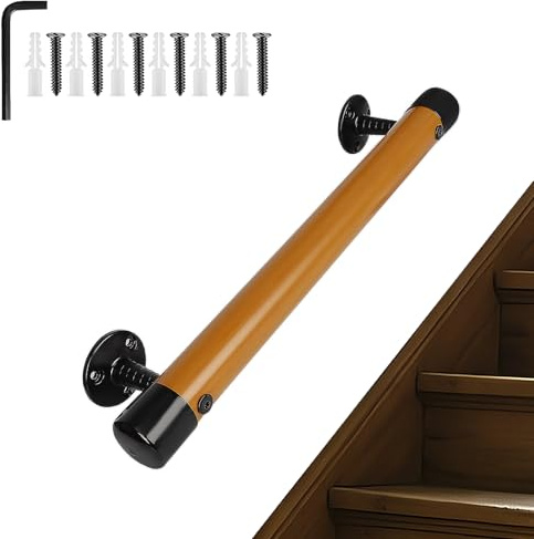 WWFFEN Barandilla de madera de haya para escaleras, 50 cm, pasamanos para escalera interior antideslizante con soporte, capacidad de carga de 225 kg, pasamanos seguro para personas mayores, escaleras
