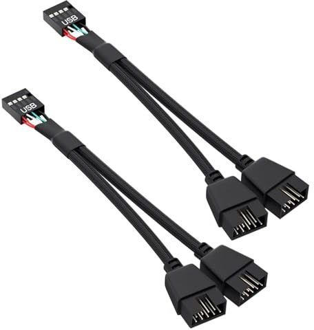 MZHOU Cable de extensión USB 2.0 9 Pines a USB Placa Base para NZXT, Ventiladores y RGB |16cm Trenzado de Nailon - 2 Piezas