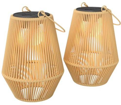 Outsunny Solar Stehlampe 2er Set Rattan Hängend Solarlampen IP44 | Mit Lichtsensor, Solarleuchte, Wasserdichte Solarlampe, Outdoor Lampe, Akku Solarlaterne, Für Garten Balkon Hof Weg