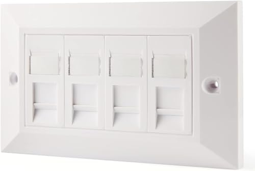 rhinocables CAT5e Ethernet Faceplate | Double 2 & Quad 4 RJ45 Gang Wall Sockets | Simple CAT 5 Setup for Printers, VoIP, Phones & More | Network Expansion for Home or Business (4 Port,Pack of 1)