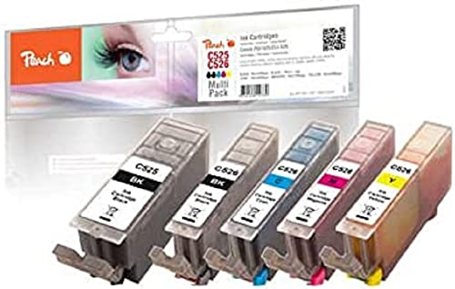 Peach C525/526 Spar Pack Druckerpatronen XL (BK, PBK, C, M, Y) ersetzt Canon PGI-525, CLI-526, 4541B006 für z.B. Canon Pixma MG 5350, Canon Pixma MG 5150, Canon Pixma MG 6250, Canon Pixma MG 8150