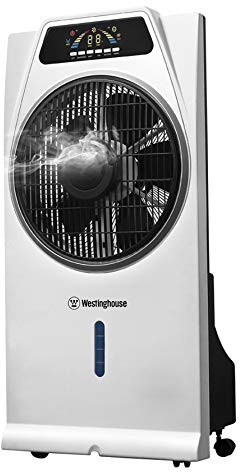 Westinghouse Cascata - Ventilador de pie con función humidificadora del aire, 53 W, color blanco