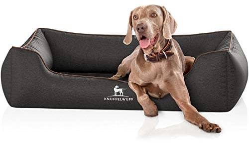 Knuffelwuff Orthopädisches Hundebett Amelie aus Velours mit Handwebcharakter XL 105 x 75cm Schwarz - abnehmbarer Bezug - waschbar - für große, mittelgroße und kleine Hunde