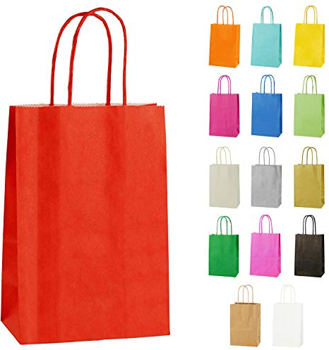 Thepaperbagstore 20 Red x Small Paper Bags with Twist Handles 14x21x8cm | colour recyclable kraft, ideal for sweets, favours, gifts, weddings, birthdays, parties and events