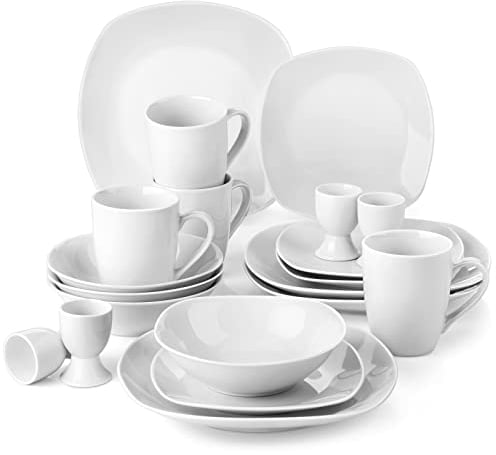 MALACASA Vajillas Completas Modernas 20 Piezas, Juegos de Platos para 4 Personas con 4 Platos Hondos/ 4 Platos llanos/ 4 Platos de Postre/ 4 Tazas/ 4 Huevera, Fácil de Limpiar, Serie ELISA