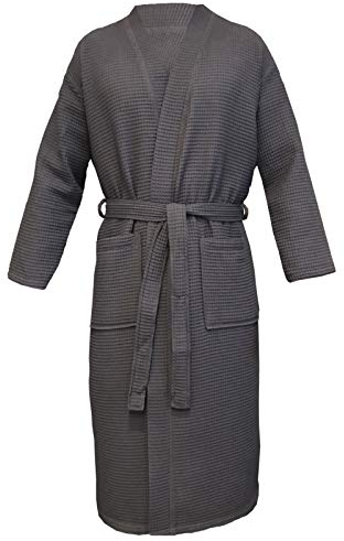 HOMELEVEL Bata de Piqué Unisex - Albornoz Mujer y Hombre 100% Algodón Waffle - Para Ducha, Sauna, Piscina, SPA - Bata Ligera de Viaje Con Bolsillos