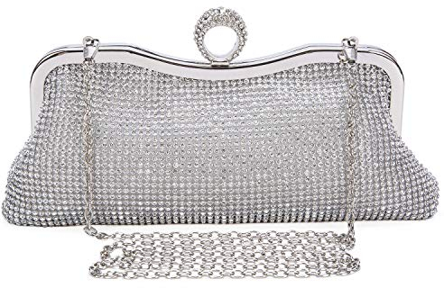 BAIGIO Damen Abendtasche Glitzer Handtasche Clutch Tasche Silber Elegant Umhängetasche mit Strass für Party Hochzeit
