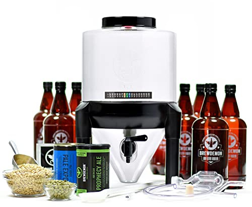 BrewDemon Craft Beer Making Kit Pro – NO AIRLOCK OR SIPHON REQUIRED – Conical Fermenter Eliminates Sediment and Makes Great Tasting Beer at Home - Includes our 2 Gal. American Ale Recipe