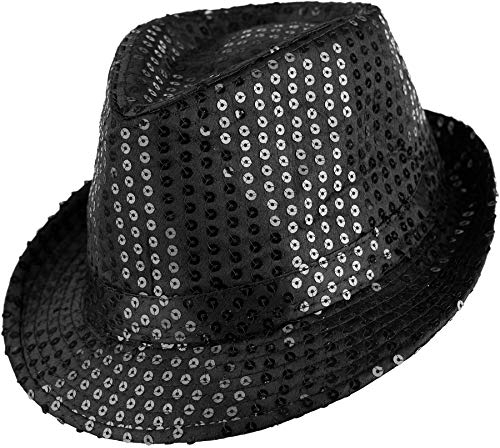 dressforfun 901028 Unisex Pailletten Glitzer Hut, breite Krempe, feines Hutband - diverse Farben - (schwarz | Nr. 304574)