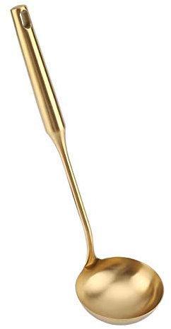 Mestolo In Acciaio Inossidabile o Spatola Per Cucina - Mestolo Per Zuppa Grande - Alta Resistenza Al Calore - Facile da Pulire - Utensile da Cucina(Cucchiaio oro + zuppa)