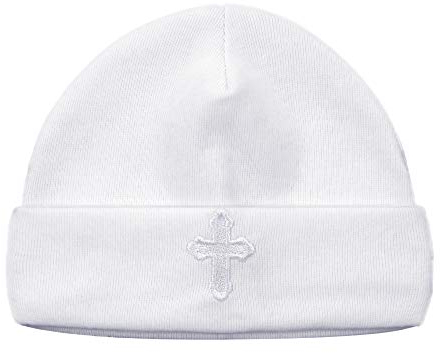 LACOFIA Neugeborene Jungen Mädchen Taufe Hut Unisex Baby Baumwolle Beanie Mütze mit Stickerei Weiß 6-12 Monate