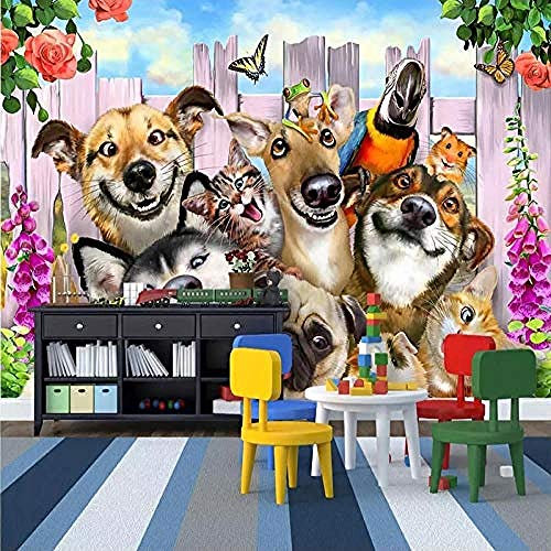 Wallpaper Wall Painting Wall Art Cartoon Dog Animal pet Shop 3D Self-Adhesive PVC Mural Food and Drink Co Wallpaper Grey Wall Sticker Border Living Room for Bedroom Rose Blue Mural kids-350cm×256cm