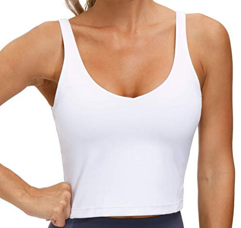 The Gym People Damen Sport-BH Longline Wirefree gepolstert mit mittlerer Unterstützung, Weiss/opulenter Garten, Klein