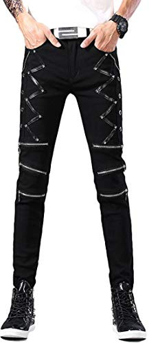 Idopy Herren Punk Gothic Nachtclub Party Schnallen Motorradhose Biker Jeans