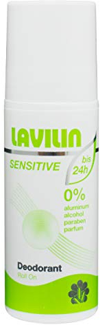 Lavilin Deo Roll-on Sensitive 65 ml, für empfindliche Haut, schützt bis 24 Stunden vor Schweissgeruch, ohne Parfüm, ohne Aluminium, ohne Alkohol, ohne Paraben, pflanzliche Wirkstoffe, wasserresistent