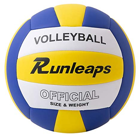 Runleaps Volleyball, Waterproof Indoor Outdoor Volleyball for Beach Game Gym Training, Official Size 5 (Blue-Yellow-White)