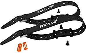 Fixplus Gear Tightener Set 46cm - Fixation de la Charge sur Le vélo pour Les Grandes pièces - 2X Supports en Aluminium avec vis incluses + 2X Sangles de Tension de 46cm Noir et 2X Strapkeepers Orange