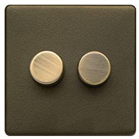 Soho Lighting Bronze 2 Gang 2 Way Trailing Dimmer Screwless 100W LED (250w Halogen/Incandescent)