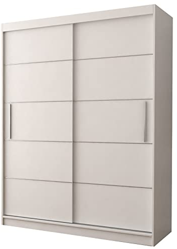 Fabryka Mebli Idźczak Kleiderschrank, Wohnzimmerschrank - Weißer Schwebetürenschrank, Schlafzimmerschrank - 61 x 150 x 200 cm - Schrank für Schlafzimmer, Wohnzimmer, Garderobe, modern