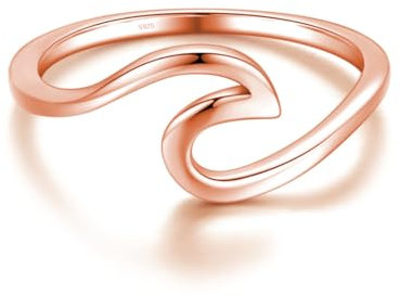 WAVE Ring aus 925 Sterling Silber | Damenring Nickelfrei & Anlaufgeschützt mit Welle | Ringe Minimalistisch Meereswelle Schmal Wellenring (52, Rosegold)