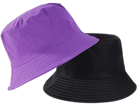 B-HOT Chapeau de Seau Double Face Bob d'Eté Pliable Chapeau de Soleil Réversible pour Pêche Chasse Randonnée Voyage Noir/Violet