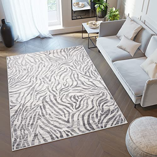 TAPISO Valley Teppich Kurzflor Grau Beige Schwarz Zebra Tiermuster Meliert Verwischt Abstrakt Modern Wohnzimmer Schlafzimmer ÖKO-TEX 200 x 300 cm