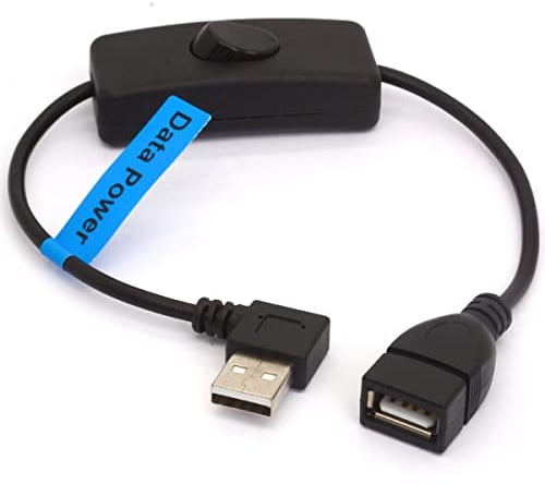 HTGuoji USB Extension Cable with On/Off Switch, 90 Degree Down Angle USB 2.0 Male to Female Extender Cord Support Data and Power for PC, TV, Car, USB Fan, iOS System,LED Strips (Left)