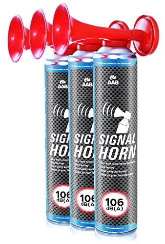 3x AAB Signal Horn, 106 dB(A) Bis Zu 320 Kurze Pieptöne Mit Nicht Brennbarem Gas, Gashorn, Presslufthupe, Stadionhupe, Air Horn Extrem Laut, Yacht, Auto, Fussball Trompete, Gasdruckfanfare, Airhorn