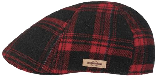 Stetson Texas Shadow Plaid Flatcap Schirmmütze Schiebermütze Wollcap Herren - Made in The EU mit Schirm Herbst-Winter - M (56-57 cm) rot