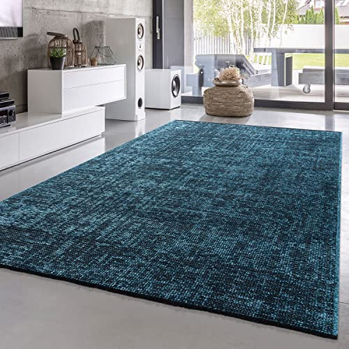 Wohnzimmer Teppich Esszimmer Boho Vintage Design Abstrakte Sisal Optik Mit Fransen Moderner Style Flachgewebe, Farbe: Türkis Blau, Größe:60x100 cm