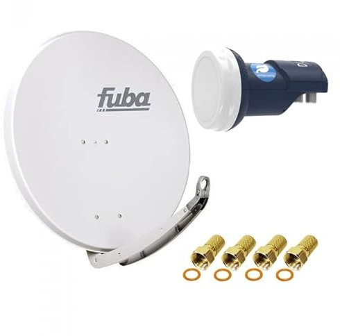 Satellitenschüssel Komplettset 2 Teilnehmer - Stromspar-Set | Fuba DAA 850 G Satellitenschüssel 85cm Alu hellgrau + DUR-line Blue Eco Twin LNB (stromsparend, DVB-S2, HDTV, UHD 4K/8K, 3D)