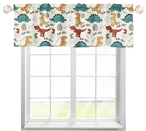 One Lover Dinosaurier Tiere Scheibengardine Bistrogardine mit Stangendurchzug Kurzstore Gardine Landhaus Cafehausgardine für Küche Wohnzimmer Landhaus Multicolor 137x45cm,2 Stück