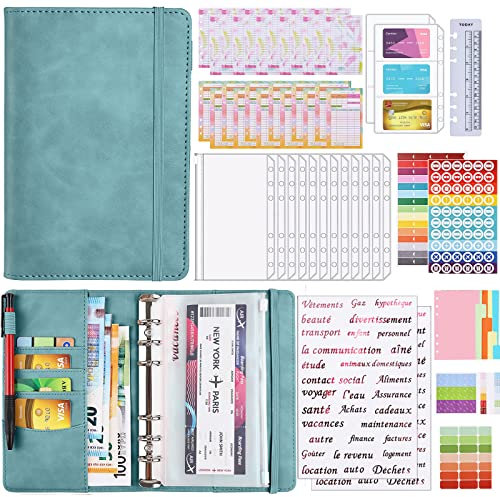 TOGOU2S Classeur Budget A6 12 PVC Enveloppes Budget 24 Feuilles 2 Pochettes pour Cartes 2 Autocollants Français Pour Bureau Maison