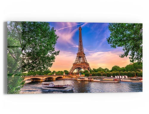 DEQORI Glasbild Echtglas | Motiv Sommer in Paris | horizontal einteilig 60x30 cm | schöne Dekoration | Wandbild für Wohnzimmer, Schlafzimmer, Flur & Küche | moderne Wanddeko
